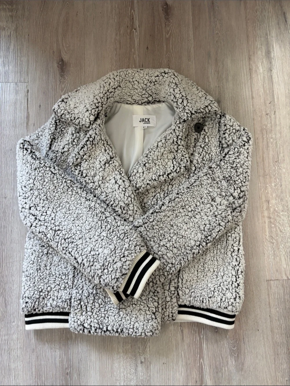 Jack by BB Dakota Cream Sherpa Bomber Jacket with Striped Trim